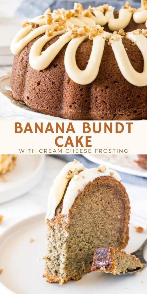 Banana Bread Bundt Cake, Banana Bread Bundt, Banana Bundt Cake, Banana Bundt, Banana Bread Cake, Bundt Cake Recipe, Banana Cake Recipe, Butter Icing, Cake With Cream Cheese Frosting