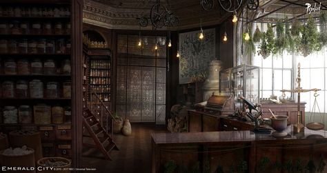 ArtStation - Emerald City - Ev herbalist, Pixoloid Studios Herbalist Shop, Apothecary Decor, Environment Painting, Episode Backgrounds, Greenhouse Interiors, Fantasy Island, Fantasy Places, Emerald City, Interior Design Art