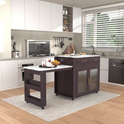 Kitchen Island Double Sided Storage, Kitchen Island With Low Seating, Dining Room Island Table, Islands With Tables Attached, Kitchen Island With Pull Out Table, Small Islands In Kitchen, Kitchen Islands For Small Kitchens, Breakfast Bars Kitchen, Hidden Table Kitchen