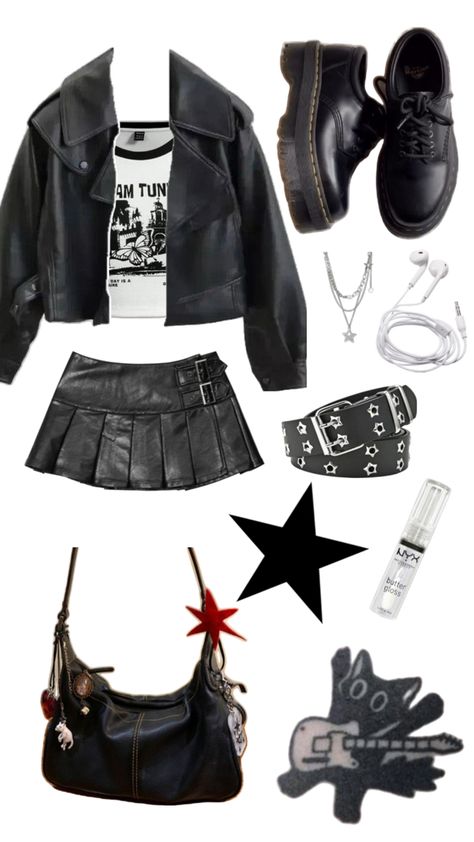 Kpop Grunge Outfits, Y2k Grunge Outfits Female, Grunge Concert Outfit Ideas, New Rock Outfit, Emo Fashion 2000s, Rockstar Gf Outfit, Rockstar Aesthetic Outfits, Star Clothing, Rock Outfits