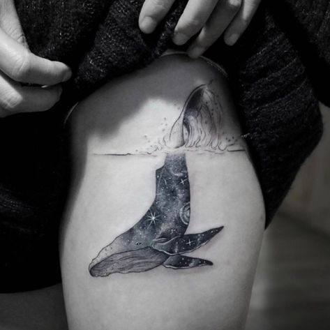 But a dolphin Whale Tattoo, Tier Tattoo, Dolphins Tattoo, Universe Tattoo, Petit Tattoo, Tattoo Back, Whale Tattoos, Ocean Tattoos, Space Tattoo