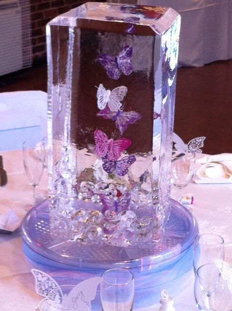 Butterfly Quince Theme, 15 Party Ideas Quinceanera, Butterfly Quinceanera Theme, Ice Table, Butterfly Quince, Quince Centerpieces, Quinceanera Theme, Butterfly Theme Party, Butterfly Centerpieces