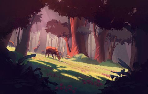 ArtStation - Forest Clearing, Sierra A. Wolves Background, Forest Clearing, Forest Drawing, Arte Peculiar, Blond Amsterdam, Forest Illustration, Landscape Concept, Background Drawing, Cartoon Background