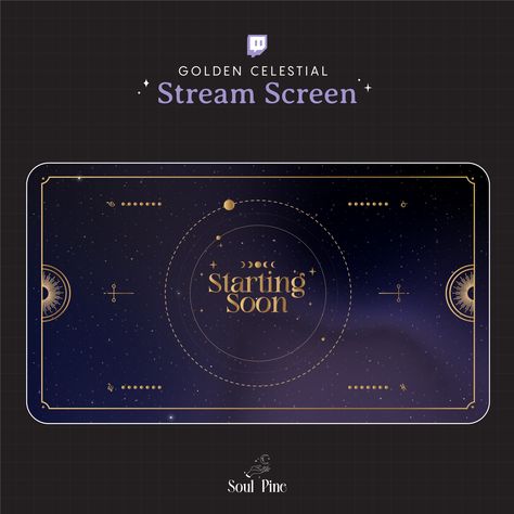 Discover this space theme containing  solar system, orbit planet, zodiac symbols, moon, stars and lunar phases design. Set of 4 screens for Twitch, Youtube Streamers. Gold tarot card ornate with shiny magical linear geometric border. Galactic Space and Astrology theme.  Gold minimal style with milky way, lunar phase, moon, star elements. Star at night and constellation vector set. It is perfect for a Dark Aesthetic  Feel free to credit if you love it ❤️ Stream Screen Sizes : 1920x1080px (1080p) Animated Screen Duration : 12 Seconds Seamless Loop Animated Screens are in .mp4 format. READY TO USE! HIGH QUALITY VERSION  3x ANIMATED STREAM SCREENS in High Quality (.mp4 ~15Mb) Starting Soon, Paused Stream, Ending Soon LIGHTWEIGHT VERSION 3x Animated Stream SCREENS in Low Quality (.mp4 ~7Mb) Sta Solar System Orbit, Constellation Aesthetic, Youtube Theme, Universe Design, Zodiac Aesthetic, Constellation Design, Star Theme, Lunar Phases, Celestial Design