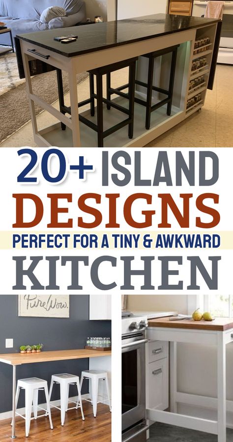 One Wall Small Kitchen With Island, Island In Tiny Kitchen, Kitchen Island For Seating Only, Diy Kitchen Island Table Combo, Diy Kitchen Peninsula With Seating, Small Space Kitchen Island, Kitchen Island For Small Spaces, Kitchen Islands For Small Spaces, Narrow Kitchen Islands