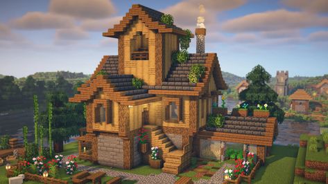 Minecraft Log Cabin Ideas, Minecraft A Frame House, Cabin Minecraft Houses, Wood Minecraft House, Casas Mine, Minecraft Cabin, Minecraft Small House, Minecraft House Ideas, Case Minecraft