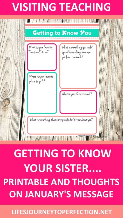 Relief Society Visiting Teaching Message Ideas for January 2018: Keep In Touch with Her Anytime, Anywhere, Any Way (Getting to Know you Questionnaire) Ministering Questionnaire, Relief Society Get To Know You, Getting To Know You Questions Lds Relief Society, Relief Society Survey, Relief Society Speed Friendshipping Questions, Ministering Gifts, Relief Society Ministering Survey, Lesson Schedule, Womens Day Gift Ideas
