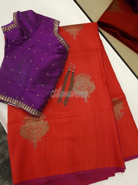 Red Saree Blouse Color Combinations, Saree Blouse Color Combinations, Red Saree Blouse Design, Red Saree Blouse, Red Combination, Tussar Saree, Saree Blouse Neck Designs, Fashionable Saree Blouse Designs, Sari Blouse Designs