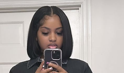 Side Part Sew In With Leave Out Bob, Side Part Bob Black Women Quick Weave, Closure Sew In Bob Side Part, Side Part Bob Silk Press, Traditional Sew In With Leave Out Bob, 90s Bob Black Women, Side Part Bob, Blowout Hair, Dyed Natural Hair