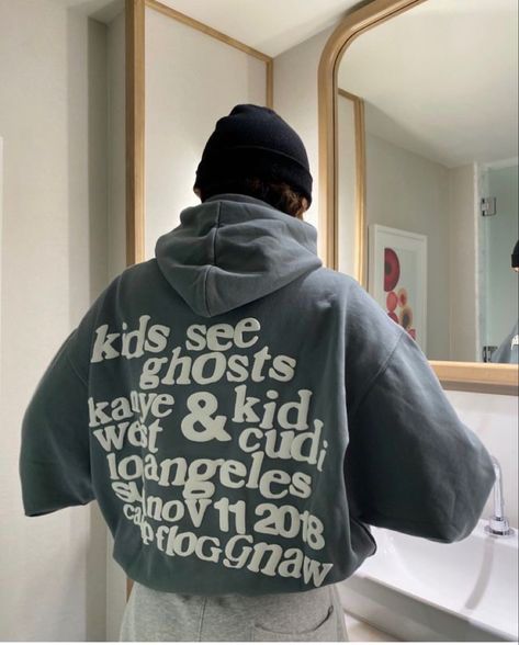 Hoodie Concept, I See Ghosts Hoodie, Hoodie Design Inspiration, Streetwear Hoodie Design, Kanye West Sweatshirt, Kids See Ghosts, Ghost Hoodie, Funky Shirts, Trendy Boy Outfits