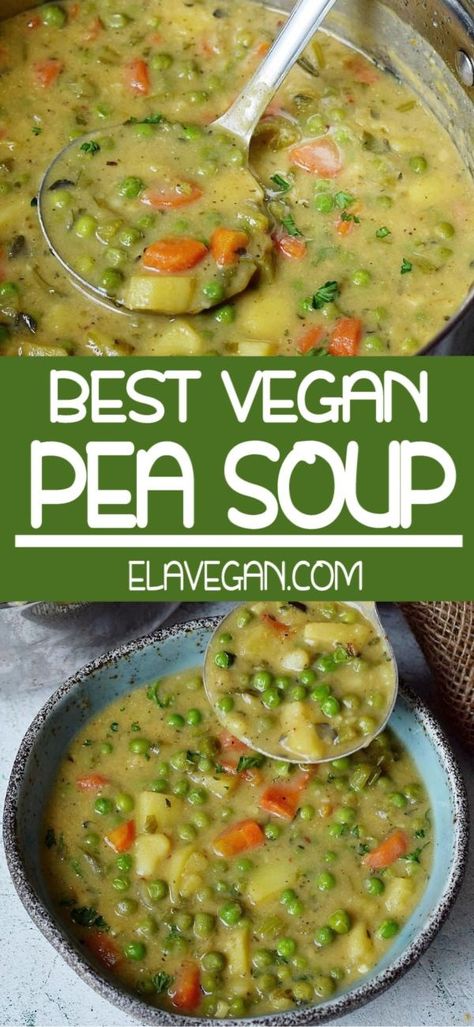 Vegan Pea Soup, Veggie Stew Recipes, Ella Vegan, Vegan Stew Recipes, Vegan Split Pea Soup, Veggie Stew, Vegeterian Recipes, Vegan Stew, Potatoes Carrots