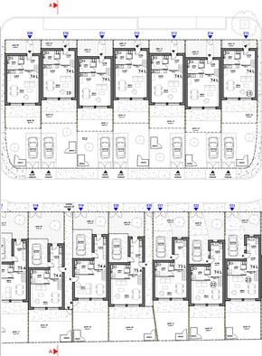 32 houses in Poitiers by Lanoire & Courrian House Plans Architecture, Townhouse Architecture, Terrace House Design, Row House Design, Cluster House, Detail Arsitektur, Plans Architecture, Hotel Plan, Townhouse Designs