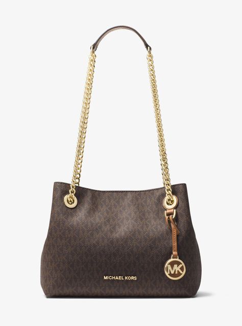 MICHAEL KORS Jet Set Logo Shoulder Bag. #michaelkors #bags #shoulder bags #lining #canvas #polyester # Shoulder Bag Brown, Luxury Lifestyle Dreams, Women Cosmetics, Handbags Michael Kors, Kors Jet Set, Signature Logo, Jet Set, Michael Kors Jet Set, Michael Kors Monogram