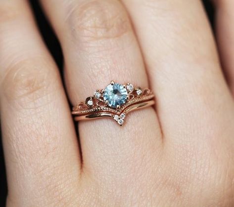 Aquamarine Engagement Ring Set Round Aquamarine Ring with | Etsy Vintage Style Wedding Rings, Vintage Inspired Rings, Antique Engagement Ring, Aquamarine Engagement Ring, Aquamarine Ring, Classic Engagement Rings, Aquamarine Rings, Vintage Engagement, Sapphire Engagement