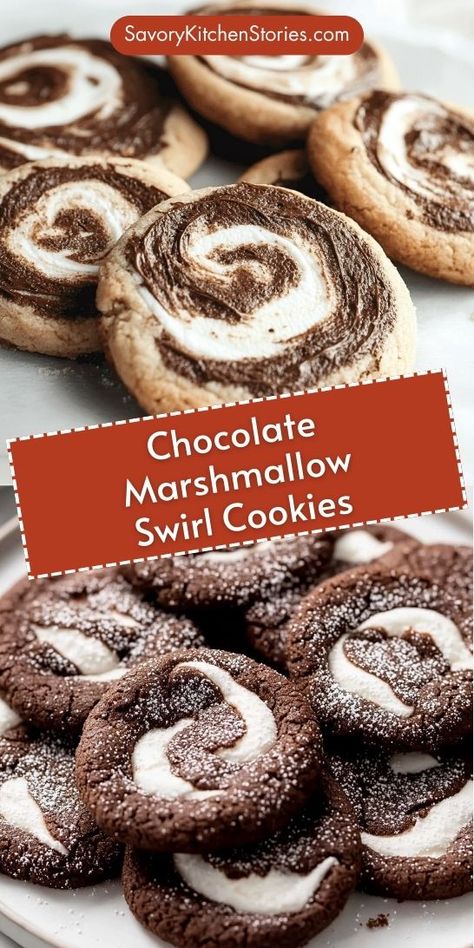 Craving a delightful treat that combines chocolate and marshmallow in every bite? Indulge in these Chocolate Marshmallow Swirl Cookies for a decadent dessert experience! Perfect for sharing or satisfying your sweet tooth—don’t forget to save this recipe for your next baking adventure! Chocolate Swirl Cookies, Chocolate Cookie Recipes Easy, Chocolate Swirls, Swirl Cookies, Marshmallow Cookies, Quick Cake, Chocolate Marshmallow, Dessert Platter, Chocolate Swirl