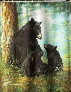 Bear Family Shower Curtain River Rock Bathroom, Bear Bathroom Decor, Northwoods Decor, Fantasy Bathroom, Bear Decorations, Bear Stencil, Black Bear Decor, Mom Bear, Black Bear Cub