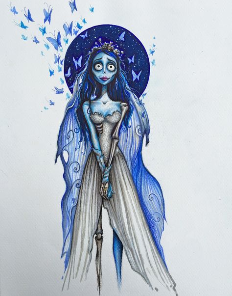 "Goodbye, love". Markers, colored pencils, ink on 9"x12" pastel Canson paper.  #corpsbride #timburton #timburtonart #gallery #drawing #sketch #doodle #illustration #sketchbook  #artwork #pencildrawing  #gothicgirl #goth Christmas Drawing Ideas Color Pencil, Merit Aesthetic, Corpse Bride Tattoo, Corpse Bride Art, Tim Burton Tattoo, Gallery Drawing, Emily Corpse Bride, Pink Marker, Nightmare Before Christmas Tattoo