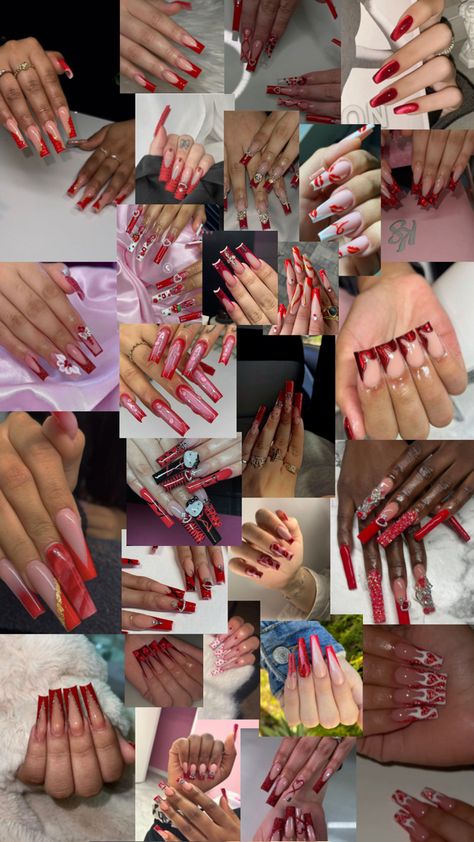 Red nails Red And Pink Birthday, Birthday Nails Inspo, Pink Birthday Nails, Fake Nails Designs, Cute Simple Nails, Girly Acrylic Nails, Cute Acrylic Nail Designs, Casual Nails, Short Square Acrylic Nails