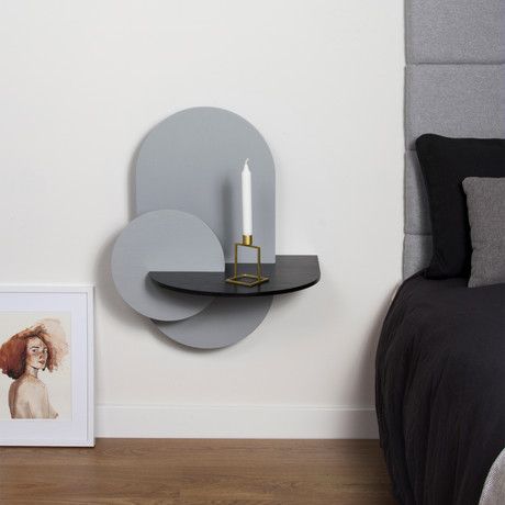 Wall Bedside Table, Modular Bedroom, Hidden Storage Ideas, Bedside Shelf, Inspiration Deco, White Floor Lamp, Black Floor Lamp, Black Table, Night Lamp