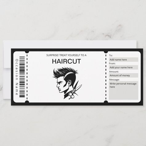 Barber Voucher Template, Haircut Gift Certificate Ticket Template Free Printables, Ticket Template Free, Voucher Template, Fresh Haircut, Ticket Template, Gift Certificate, Surprise Gift, Gift Certificates, Surprise Gifts