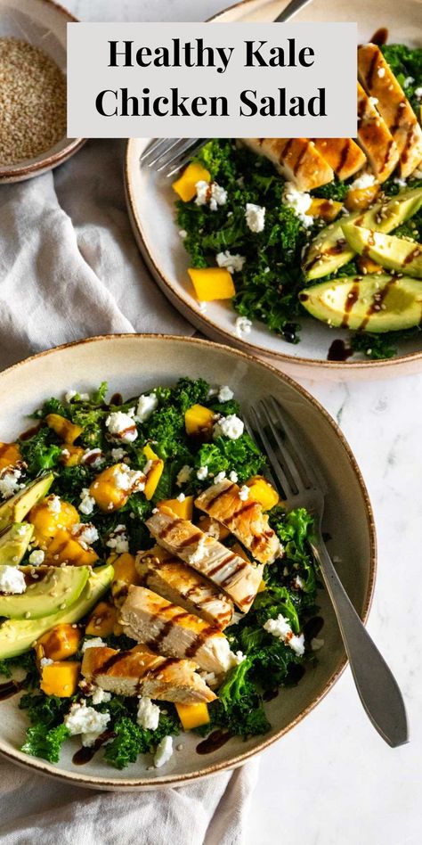 Chicken And Kale Recipes Healthy, Kale And Chicken Salad, Chicken With Kale Recipes, Chicken Kale Salad Recipes, Kale Bowls Healthy, Grilled Chicken Kale Salad, Kale Salad Recipes With Chicken, Sauted Kale Recipes, Kale Chicken Salad Recipes