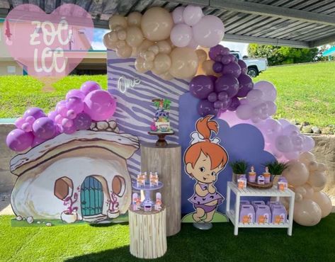 Pebbles Party Ideas, Pebbles Birthday Party Ideas, Flintstones Party, Baby Birthday Party Theme, 1st Birthday Girl Decorations, Baby Birthday Themes, Second Birthday Ideas, 1st Birthday Party Themes, 2nd Birthday Party Themes