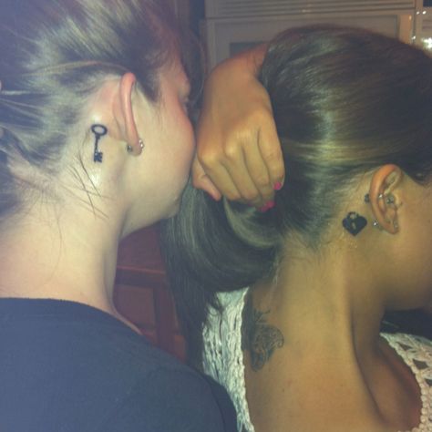 My best friend tattoos. Lock and key <3 Best Friend Tattoos Behind Ear, Tattoos Behind Ear, Lock Tattoo, Matching Tattoos For Best Friends, Tattoos For Best Friends, Tattoo Behind Ear, Best Friend Tattoos, Locks & Key, Friend Tattoos