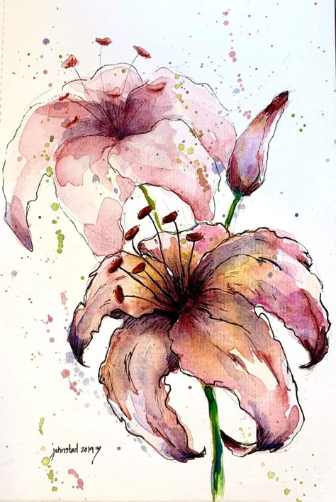 Learn Watercolor Painting, Watercolor Paintings For Beginners, Watercolour Inspiration, Diy Watercolor Painting, Flower Sketches, Watercolor Paintings Easy, Watercolor Flower Art, Watercolor Painting Techniques, Watercolor Flowers Paintings