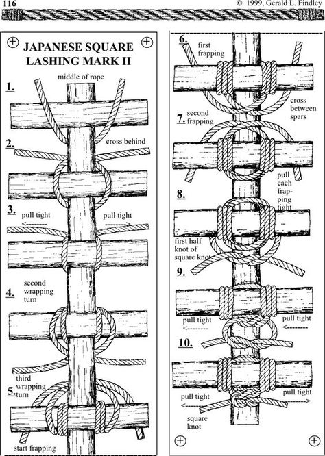 Square Lashing, Bamboo Diy, Survival Knots, Knots Guide, Bamboo Trellis, Bamboo Canes, Knots Diy, Bushcraft Camping, Bamboo Fence