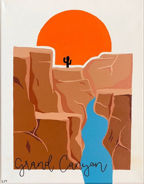 #grandcanyon #nationalpark #california #art #painting #canvas #minimalist #paint #sunny #acrylic National Parks Painting Easy, Grand Canyon Painting Easy, Grand Canyon Painting, Canyon Painting, Painting Easy, California Art, Grand Canyon National Park, Painting Canvas, Van Gogh