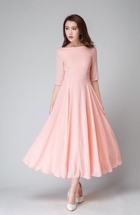 6ae07dcb33ec3b7c814df797cbda0f87desc49238390ri Summer Dresses With Sleeves, Bouquets Ideas, Pink Chiffon Dress, Rose Bridesmaid Dresses, Pink Long Dress, Bridesmaid Bouquets, Peach Dress, Chiffon Dress Long, Half Sleeve Dresses