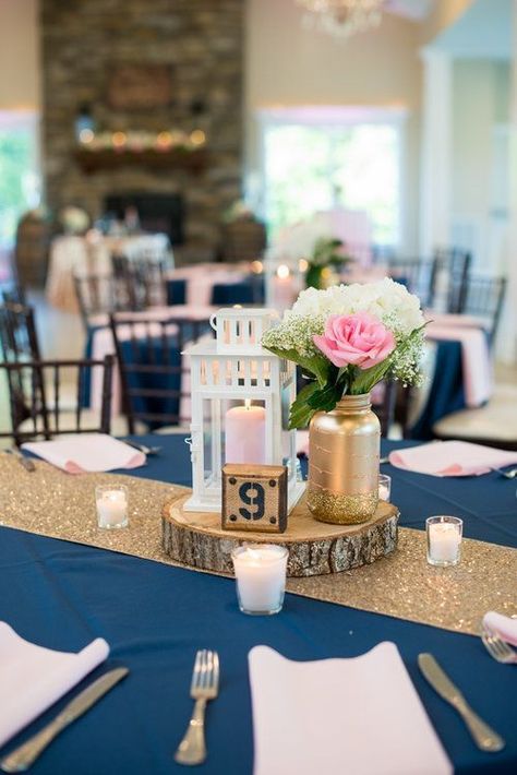 Gold Reception, Gold Wedding Reception, Navy And Blush, Rose Gold Bridesmaid, Wedding Reception Flowers, Wedding Reception Centerpieces, Reception Centerpieces, Navy Blue Wedding, Ideas For Wedding