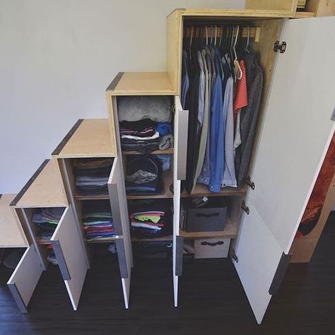 Step Storage, Stairs Closet, Wohne Im Tiny House, Stairs Storage, Tiny House Stairs, Tiny House Storage, Loft Stairs, Tiny House Interior Design, Tiny House Inspiration