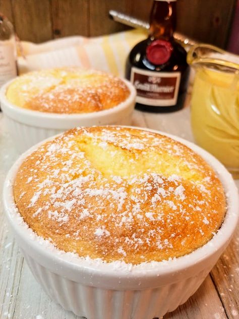 Grand Marnier Souffle Recipe, Grand Marnier Souffle, Creme Anglaise Recipe, Raspberry Sauce Recipe, Classic French Desserts, Romantic Desserts, Souffle Recipes, Dessert For Two, Grand Marnier