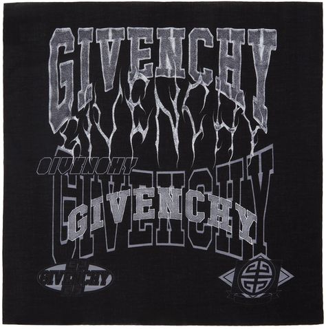 Givenchy: Black Printed Bandana Scarf | SSENSE Printed Bandana, Urban Tribes, Givenchy Tshirt, Givenchy Clothing, Givenchy Logo, Punk Art, Bandana Scarf, Graphic Logo, Logo Pattern