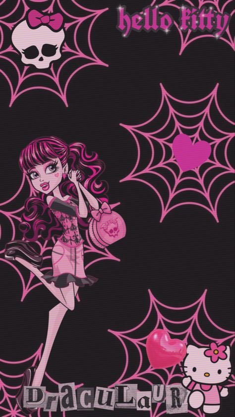 Gothic Hello Kitty Wallpaper, Pink Hello Kitty Aesthetic Wallpaper, Draculaura Wallpaper Iphone, Draculaura Lockscreen, Monster High Wallpaper Draculaura, Monster High Draculaura Wallpaper, Draculaura Aesthetic Wallpaper, Monster High Wallpaper Aesthetic, Monster High Background