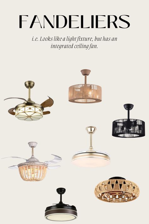 Low Profile Fandelier, Interesting Ceiling Fans, Fandelier Ceiling Fan Farmhouse, Coastal Farmhouse Ceiling Fan With Light, Hidden Fan Light Fixture, Caged Fan With Light, Ceiling Fan In Kitchen Ideas, Brass Fandelier, Bedroom Light Fixtures With Fan