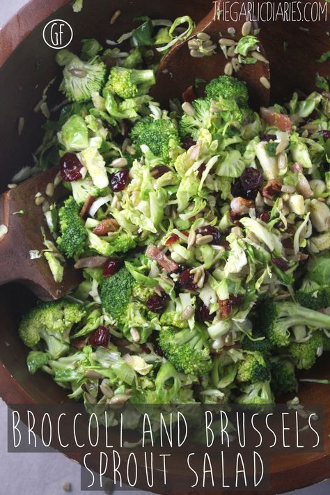 Broccoli and Brussels Sprout Salad with Citrus Vinaigrette -- TheGarlicDiaries.com Salad With Citrus Vinaigrette, Broccoli And Brussel Sprouts, Salad With Citrus, Brussels Sprout Salad, Mushroom Casserole, Sprout Salad, Citrus Vinaigrette, Sprouts Salad, Brussels Sprout