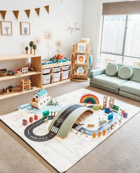 Get ready to be blown away by those stunning Montessori toddler playroom designs that defy imagination – perfect inspiration for creating your own at home! #montessoriplayroom Playroom Ideas Small Space, Montessori Playroom Ideas, Playroom Storage Ideas, Baby Couch, Small Playroom, Montessori Playroom, Kids Basement, Toddler Playroom, Hall Furniture