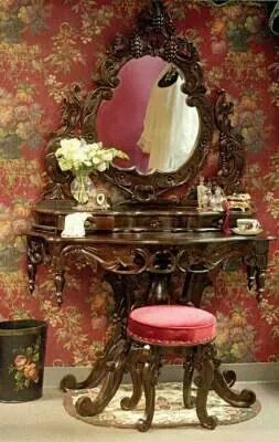 :) Brown Cottage, Casa Fantasy, Victorian Vanity, Victorian Life, Victorian Interiors, Color Boards, Reproduction Furniture, Claret Red, Victorian Furniture