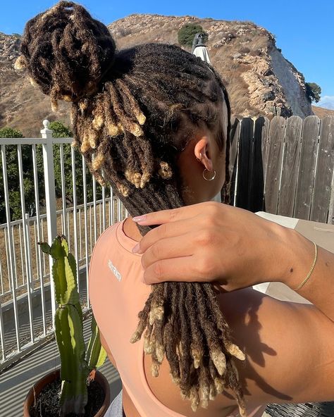 Follow @killinitkammy via Instagram ✨ | #locs #locstyles #locs #locinspo #dreadstyles #dreadlocks #locjourney #loclove #starterlocstyles #startermicrolocs #fyp #explore #explorepage #blondelocs #bleachedlocs #fyp #womenwithlocs Loc Bun, Micro Locs, Cornrow, Loc Styles, Half Up Half Down, Half Up, Locs, Dreadlocks, Blonde