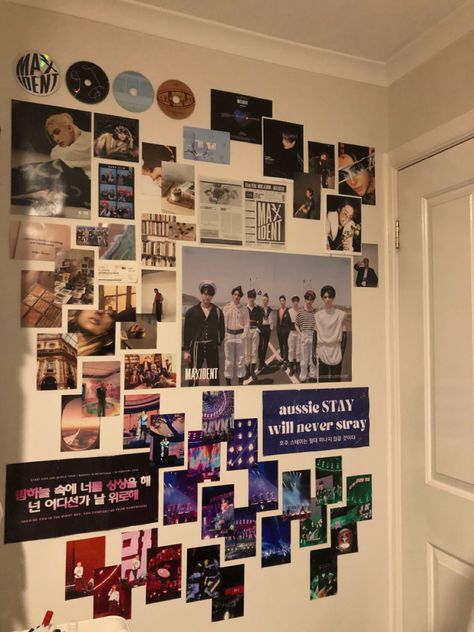 Wall Decor Kpop Aesthetic, Photocard Room Decor, Skz Diy Room Decor, Door Poster Ideas, Skz Bedroom Ideas, Skz Posters Aesthetic, Kpop Poster Wall Ideas Room, Poster Organization Ideas, Kpop Room Inspo Skz