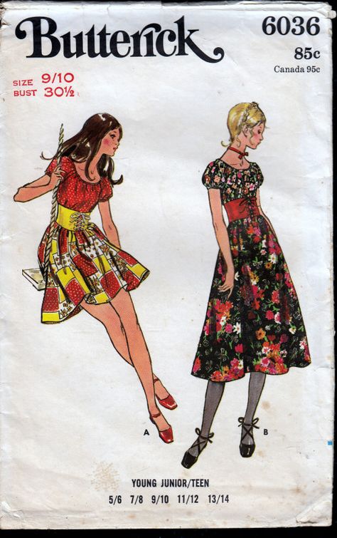 Butterick Dress Patterns, Vintage Clothes Patterns, Butterick Patterns Vintage, 1970s Sewing Patterns, Retro Sewing Patterns, 1970s Dress, Teen Dress, Fashion Illustration Vintage, Vintage Dress Patterns