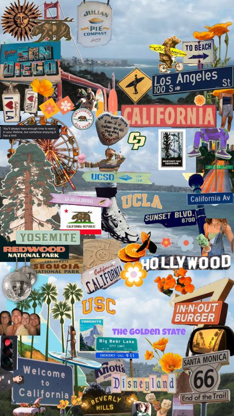 California Collage, California Aesthetic, La Jolla Shores, Redwood National Park, Monterey Bay Aquarium, Collage Wallpaper, Big Bear Lake, California Republic, Disneyland California