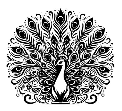 Peacock Drawing Mandala Art, Peacock Svg, Peacock Vector Art, Peacock Vector Design, Peacock Feather Vector, Peacock Clipart Black And White, Peacock Feather Cnc Jali Design, Peacock Mandala, Wood Burning Patterns Stencil