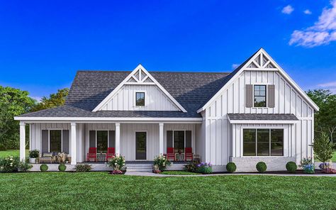 America's Best House Plans... - America's Best House Plans Tiny Farmhouse Plans, Simple Farmhouse Plans, White Farmhouse Exterior, House Plans One Story, Farmhouse Style House Plans, Farmhouse House, Farmhouse Plan, Ranch Style Homes, Ranch House Plans