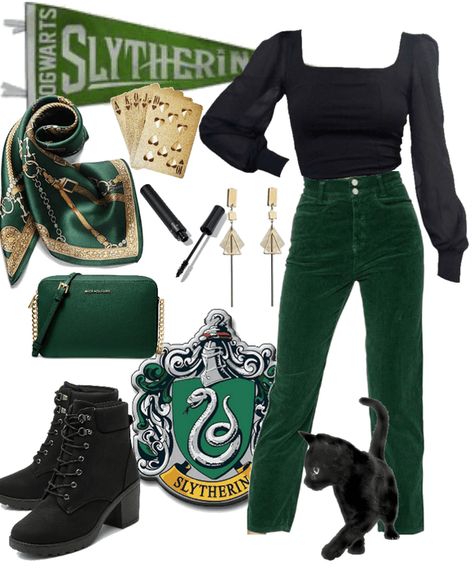 Slytherin! Outfit | ShopLook Slytherin Sweet 16, Slytherin Outfit Inspiration, Slytherin Style Inspired Outfits, Harry Potter Outfit Ideas Slytherin, Slytherin Inspired Outfits Casual, Slytherin Summer Outfit, Slytherin Outfit Girl, Harry Potter Outfits Slytherin, Hogwarts Outfits Slytherin