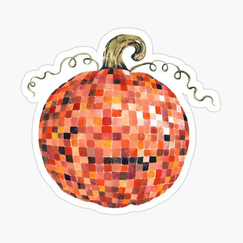 Get my art printed on awesome products. Support me at Redbubble #RBandME: https://www.redbubble.com/i/sticker/Disco-Ball-Pumpkin-by-papierquarell/152141043.EJUG5?asc=u Disco Ball Pumpkin, Pumpkin Stickers, Hello Pumpkin, Disco Music, Watercolor Pumpkins, Orange Tones, Pumpkin Art, Halloween Season, Disco Ball