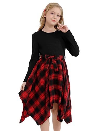 YOURUIKEY Girls Dress Girl Fall Outfit Teen Girl Casual Dresses Irregular Dresses for Kids Christmas Dress Kids, Preteen Dress, Long Sleeve Dress Outfit, Girls Red Christmas Dress, Girls Christmas Dress, Kids Christmas Dress, Plaid Party, Girl Fashion Style, Girls Christmas Outfits