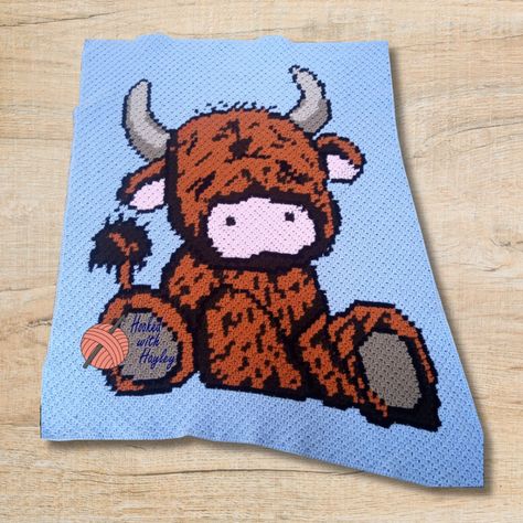 Baby Highland Cow Corner to Corner Blanket Pattern - Etsy Canada Cow Crochet Blanket, Highland Cow Blanket, Crochet Highland Cow, C2c Blanket Pattern, Highland Cow Crochet, Corner To Corner Blanket, Amigurumi Cow Pattern, Teether Pattern, Cow Blanket